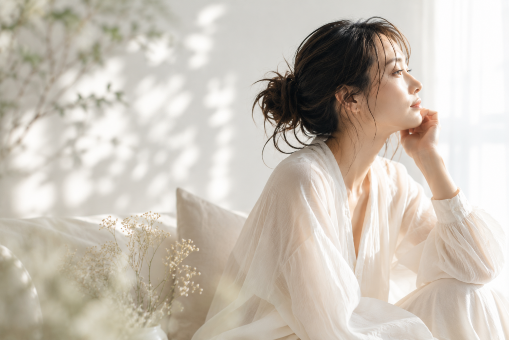 思考と感覚のズレをイメージした女性